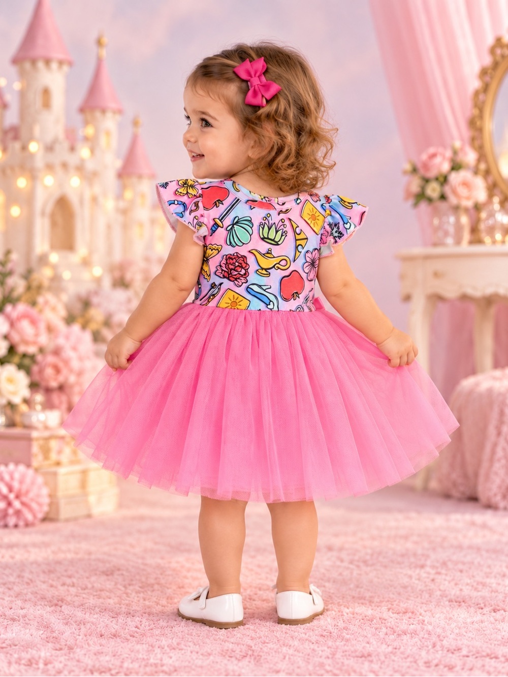 Pete + Lucy Girls 6-12M Pink Fairytale Princess Tulle Dress NWT + Bow